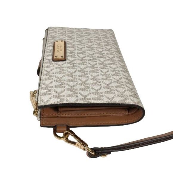 Michael Kors Jet Set Travel Adele Double Zip Phone Wallet Vanilla Tan Wristlet - Picture 3 of 16